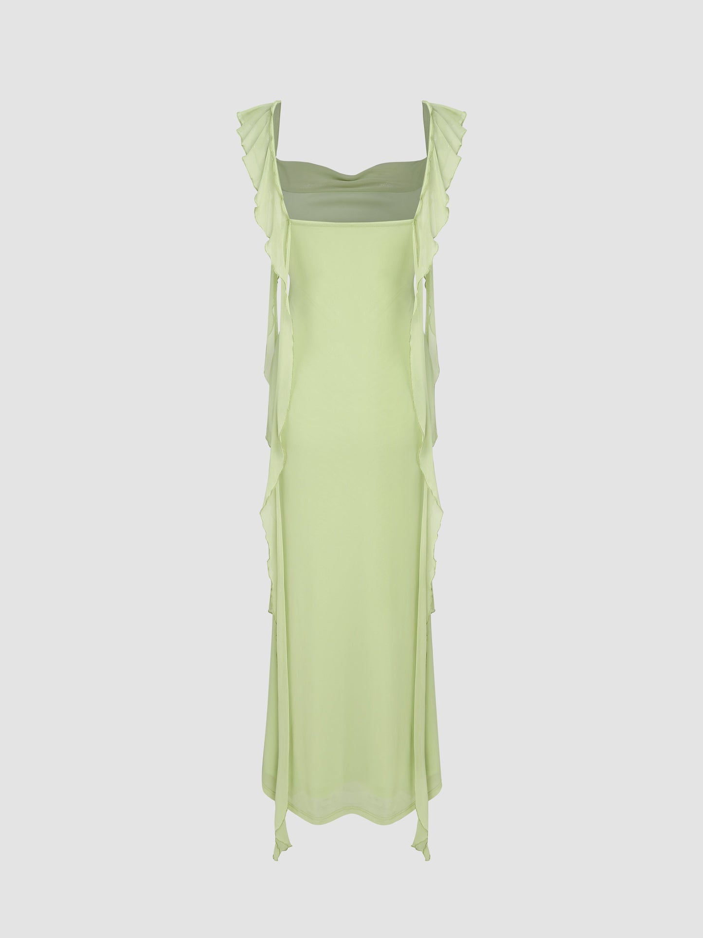 Mesh Ruffle Hem Maxi Dress Green