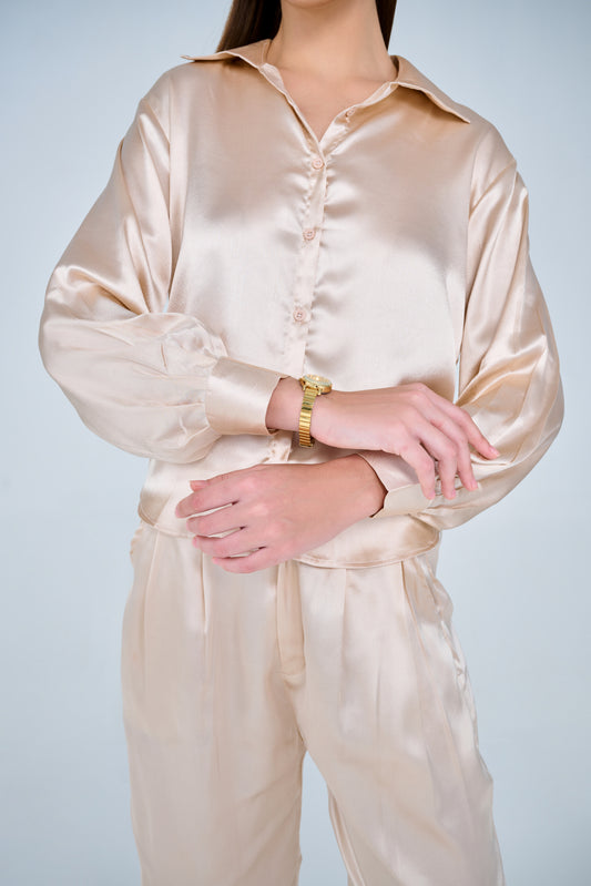 Bella Classic Satin Co-ord Set ( Champagne )