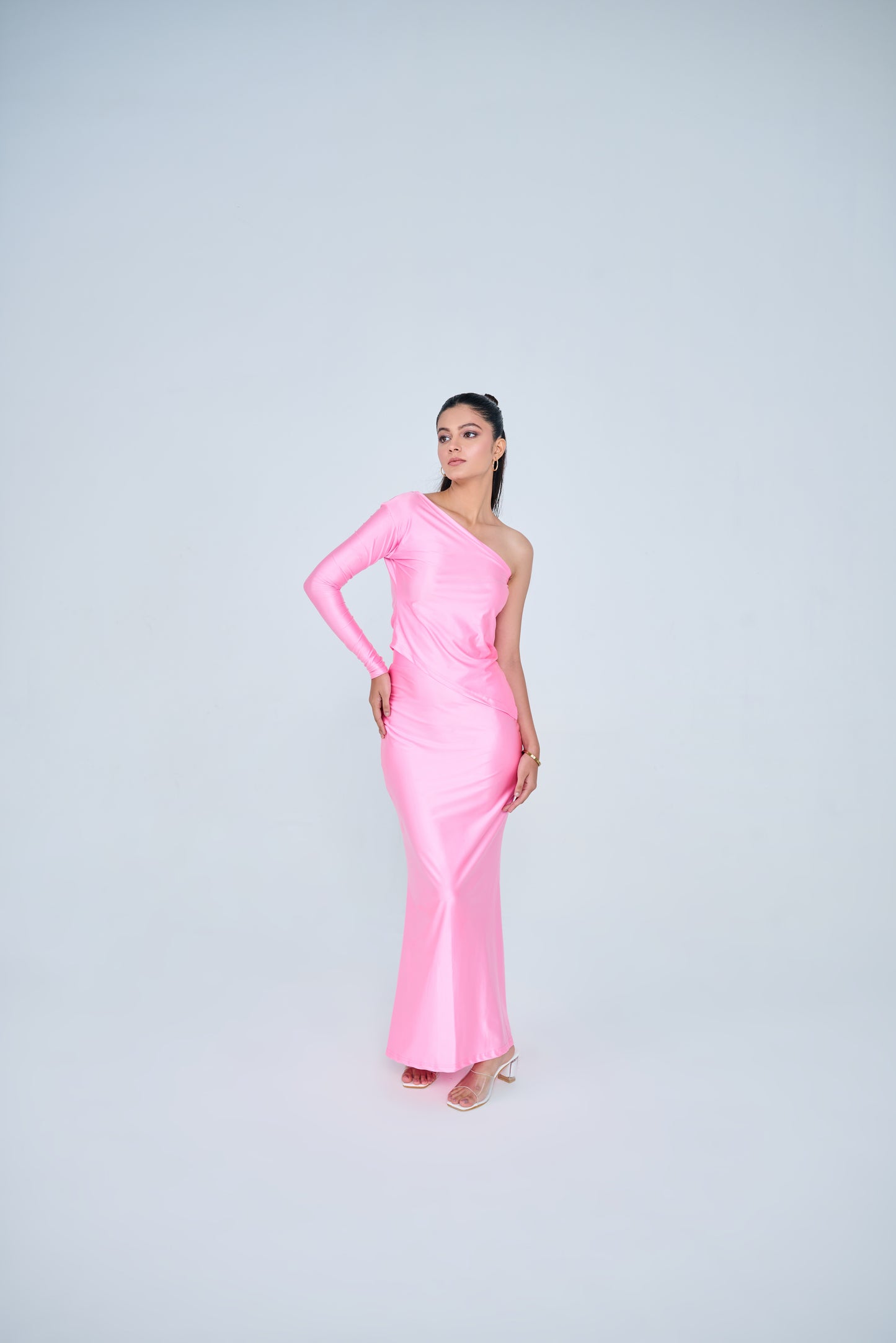 Classic One Shoulder & Skirt Co-ord Set ( PINK )